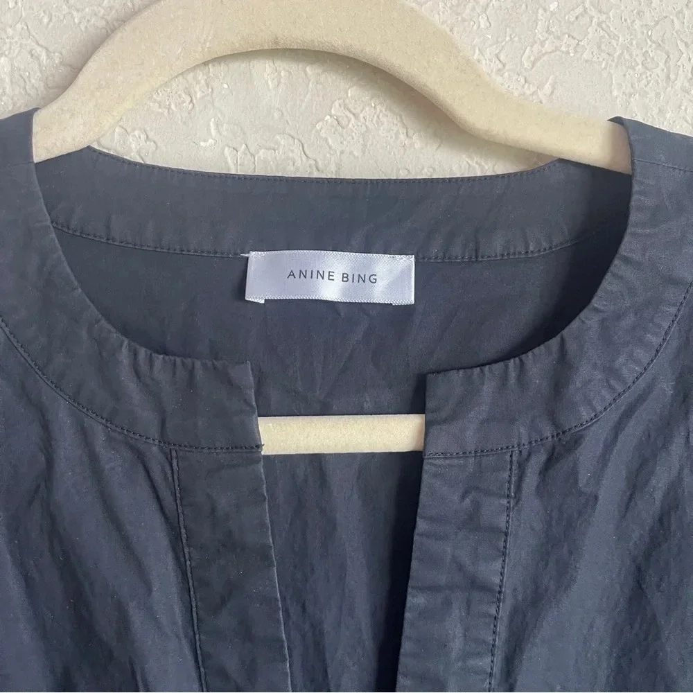 Anine Bing‎ Addison Dress Black Long Sleeve V Neck Poplin Mini Swing